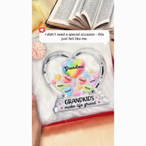 Grandma's Sweethearts In Heart 2D Flat - Personalized Acrylic Block Plaque - Heartfelt Mother's Day Gift For Grandma
