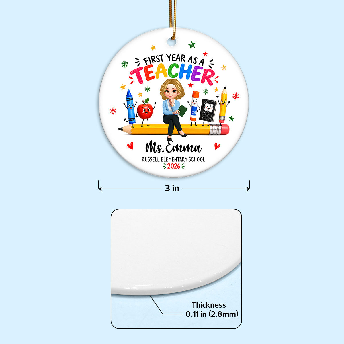 First Year Teaching - Personalized Ceramic Ornament - New Teacher Gift, Teaching Journey Keepsake For Teachers
