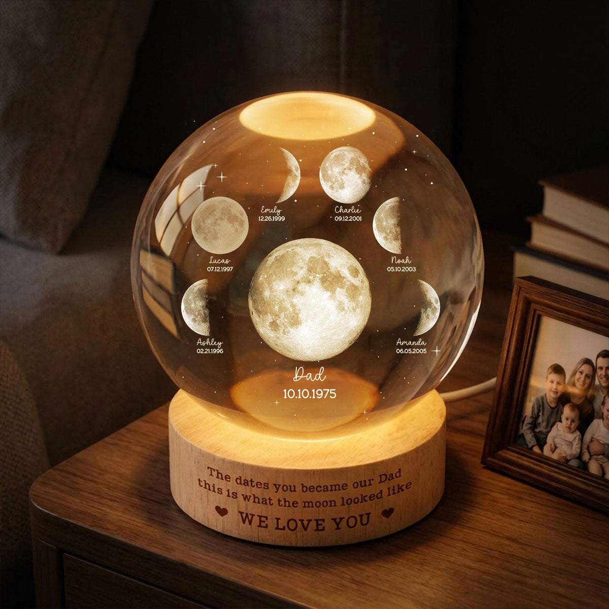 The Date You Became Our Dad - Personalized Crystal Ball LED Night Light - Custom Moon Phase by Date, Father's Day Gift for Dad, Husband