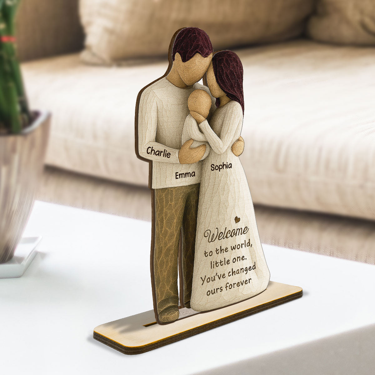 Welcome To The World First Time Parents Couple & Baby 3D Effect Personalized Standing Wooden Plaque, Gift For First Time Parents