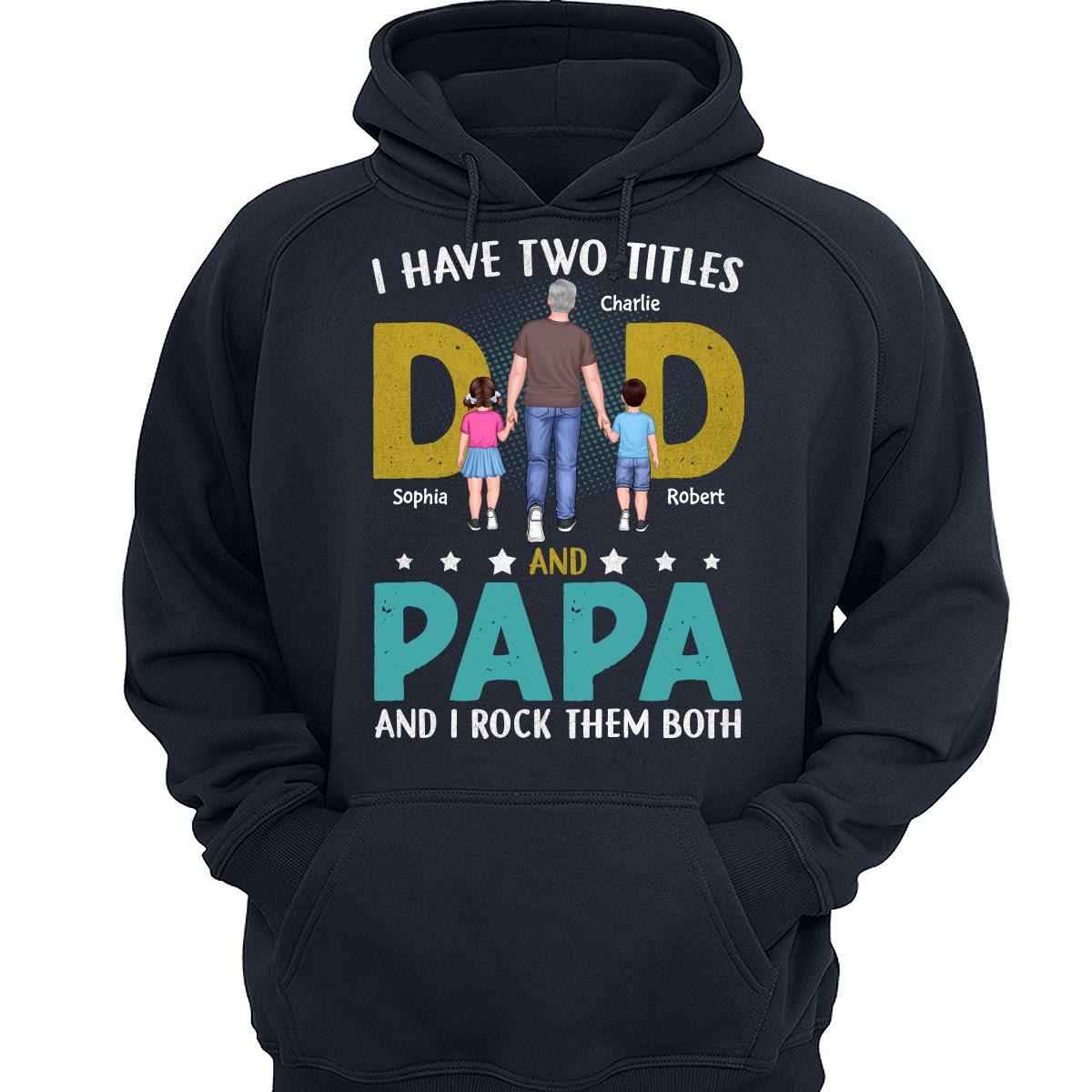 Two Title Dad Grandpa Rock Both Walking Man & Kids Personalized Shirt