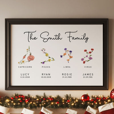 Family Grandma Besties Sisters Zodiac Sign Birth Month Flowers Personalized Poster