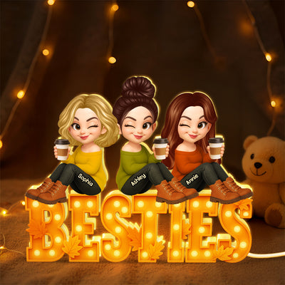 Fall Season Besties Sitting Marquee Pattern Texture Letters Personalized LED Light Box
