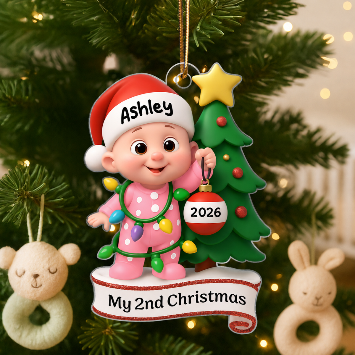 Baby's 1st Christmas Holding Bauble Personalized Acrylic Ornament, Christmas Gift for Baby, Christmas Keepsake