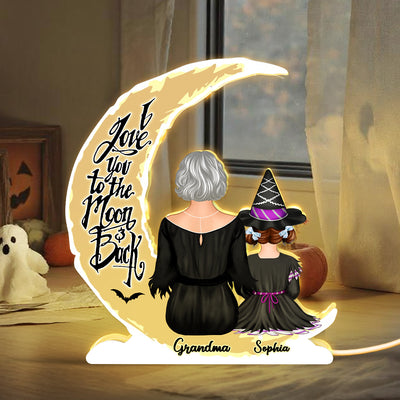 Grandma Grandkids On Moon Back View Halloween Personalized Light Box, Halloween Indoor Decor for Grandma