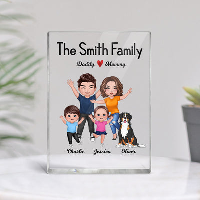 Happy Doll Whole Family Couple Kids Dogs Cats Personalized Vertical Rectangle Acrylic Block Plaque