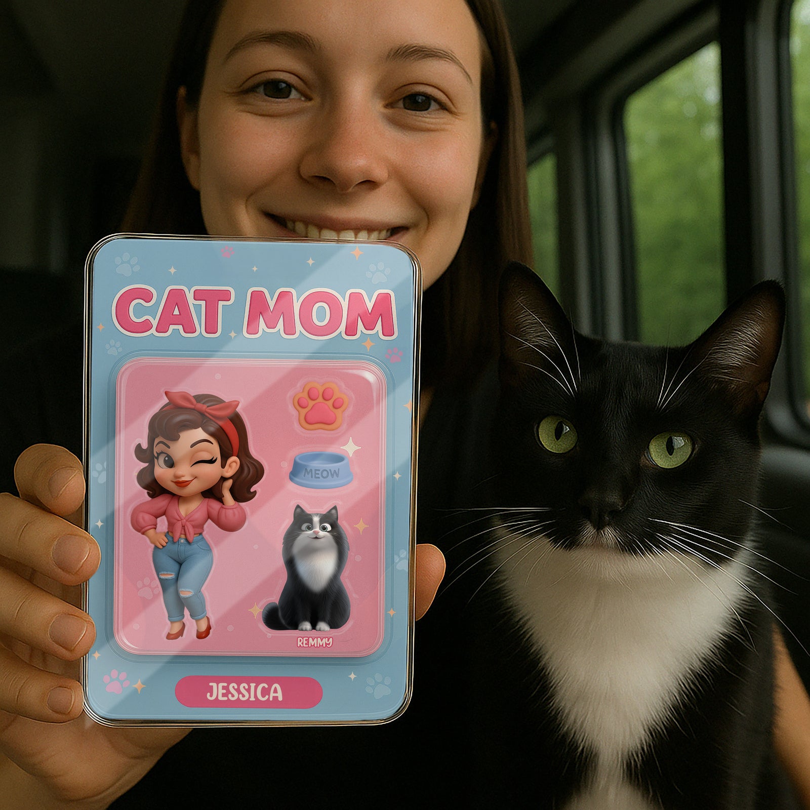 Cat Mom Custom Figure Cute Cartoon Cats Personalized Acrylic Block Plaque, Gift for Cat Mom