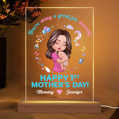 Doll Mom Holding Baby You‘re Doing A Great Job Happy First Mother‘s Day Personalized Rectangle Acrylic Plaque LED Night Light
