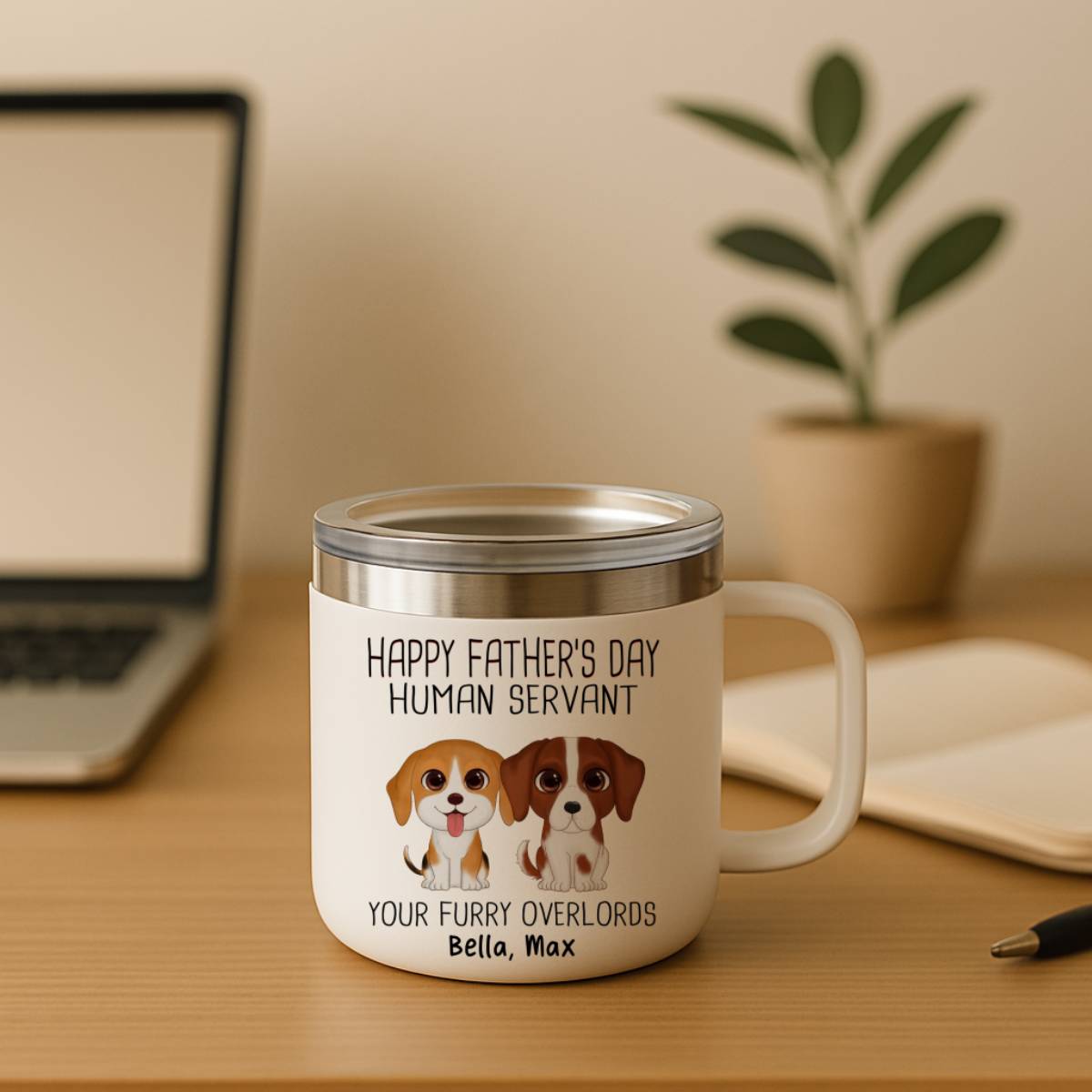 Happy Mother's Day Human Servant - Personalized Tumbler With Handle - Funny Gift For Dog Lovers