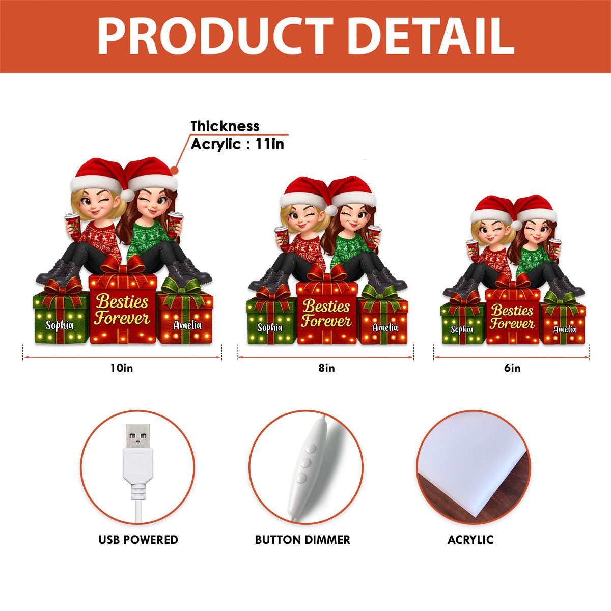 Besties Forever Beautiful Marquee Pattern Effect Christmas Gift Box - Personalized Light Box