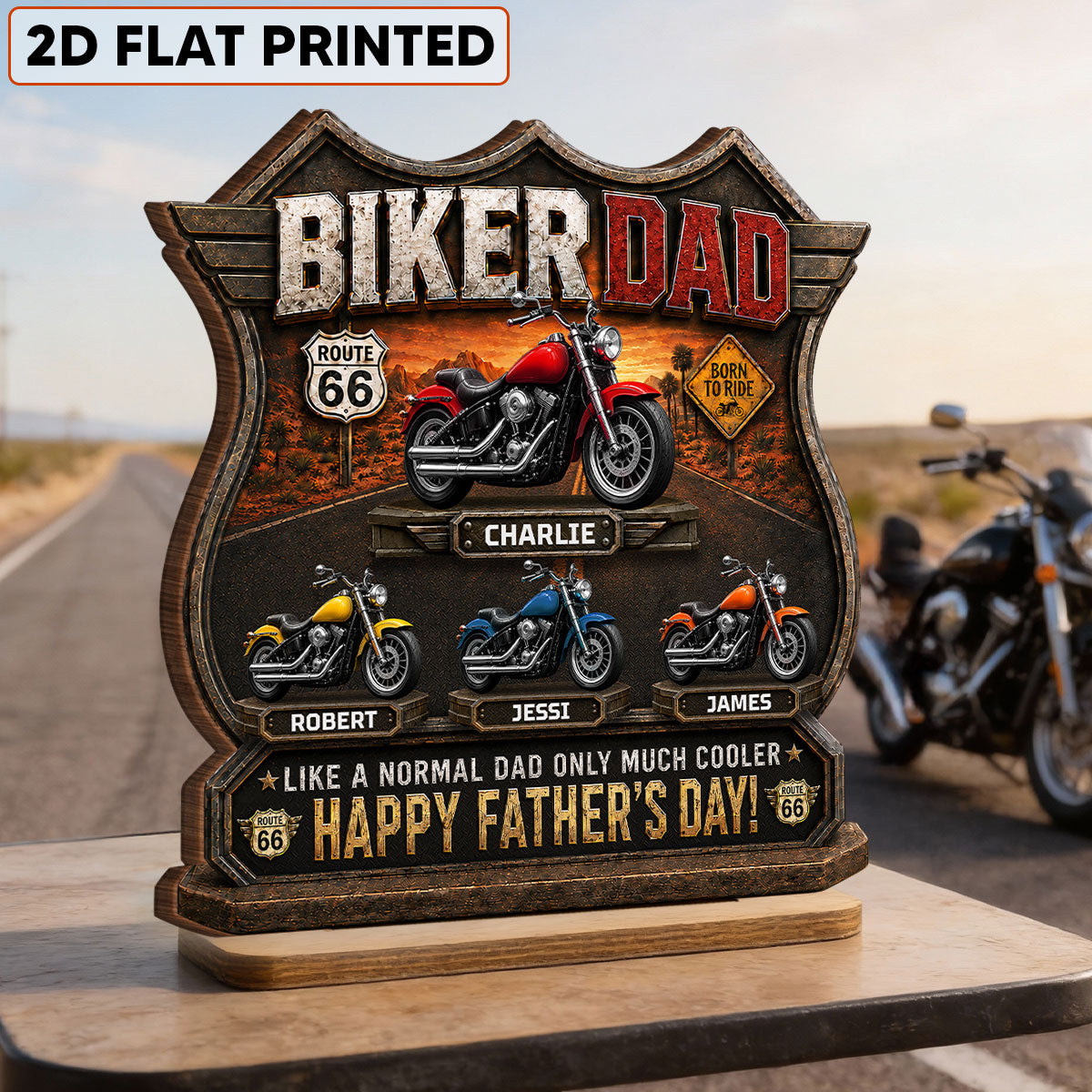 Biker Dad Cooler Dad - Personalized 2-Layered Wooden Plaque - Father's Day Gift For Dad, Husband, Grandpa, Bikers