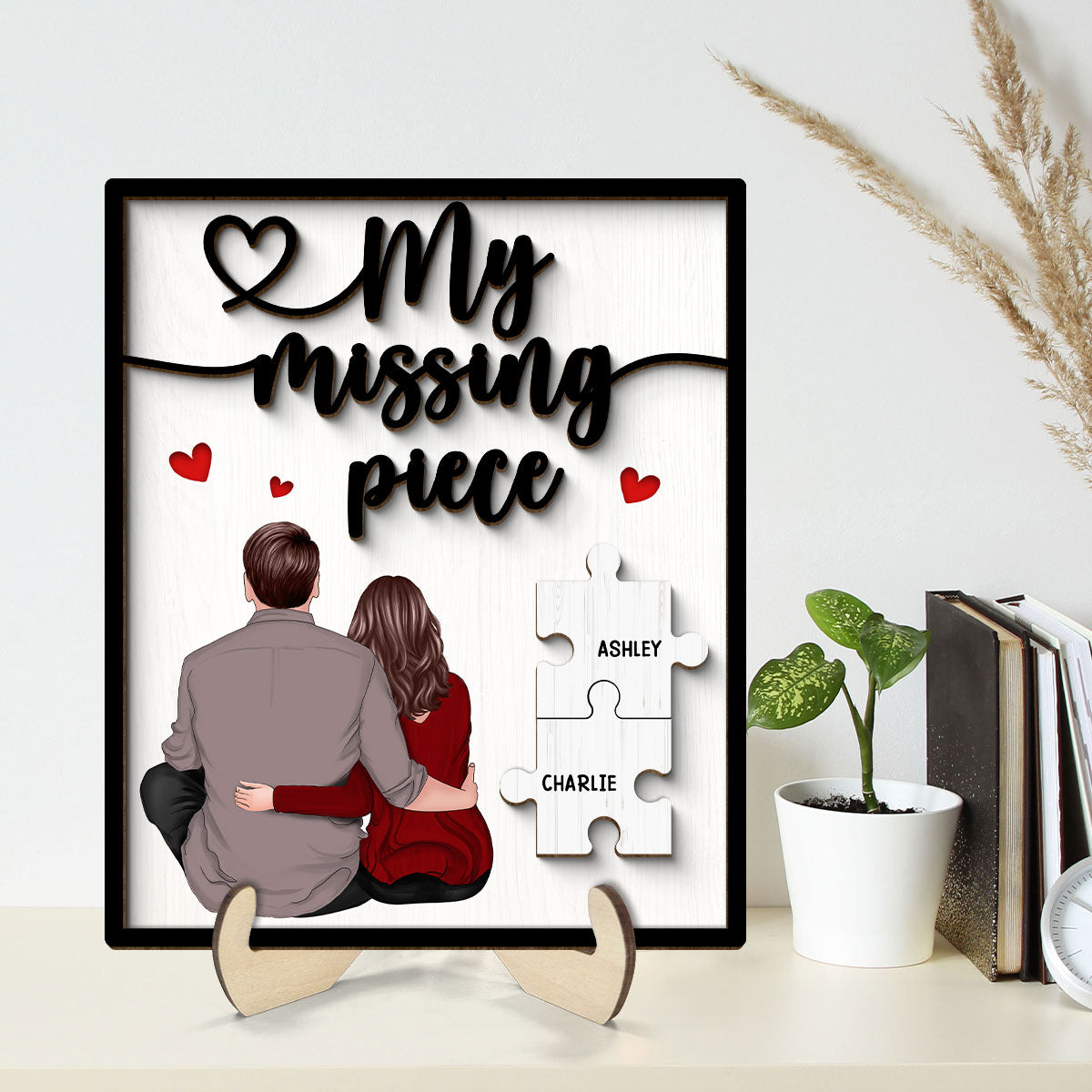 My Missing Piece Couple Sitting Back View Valentine‘s Day Gift For Her Gift For Him Personalized 2-Layer Wooden Plaque