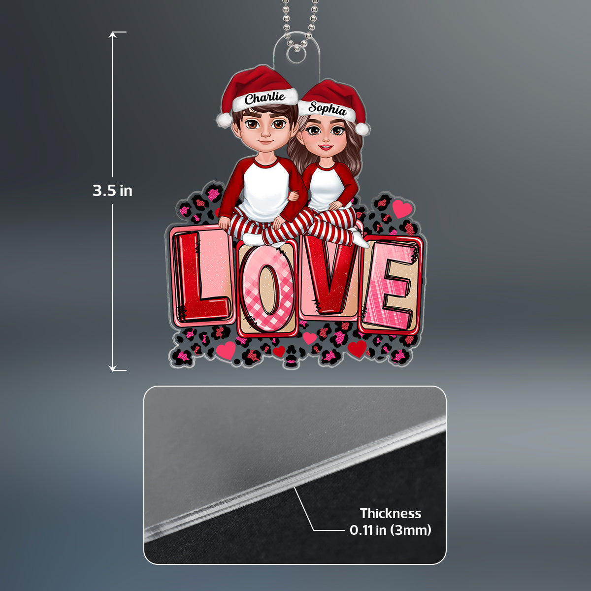 Couple Sitting On Love Pink Leopard Personalized Acrylic Ornament