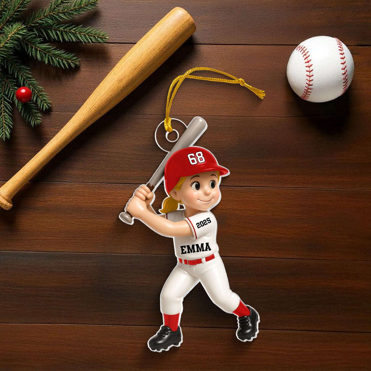 Cute Baseball Player 3D Effect, Personalized Acrylic Flat Ornament, Gift for Son, for Daughter, for Grandson, for Granddaughter
