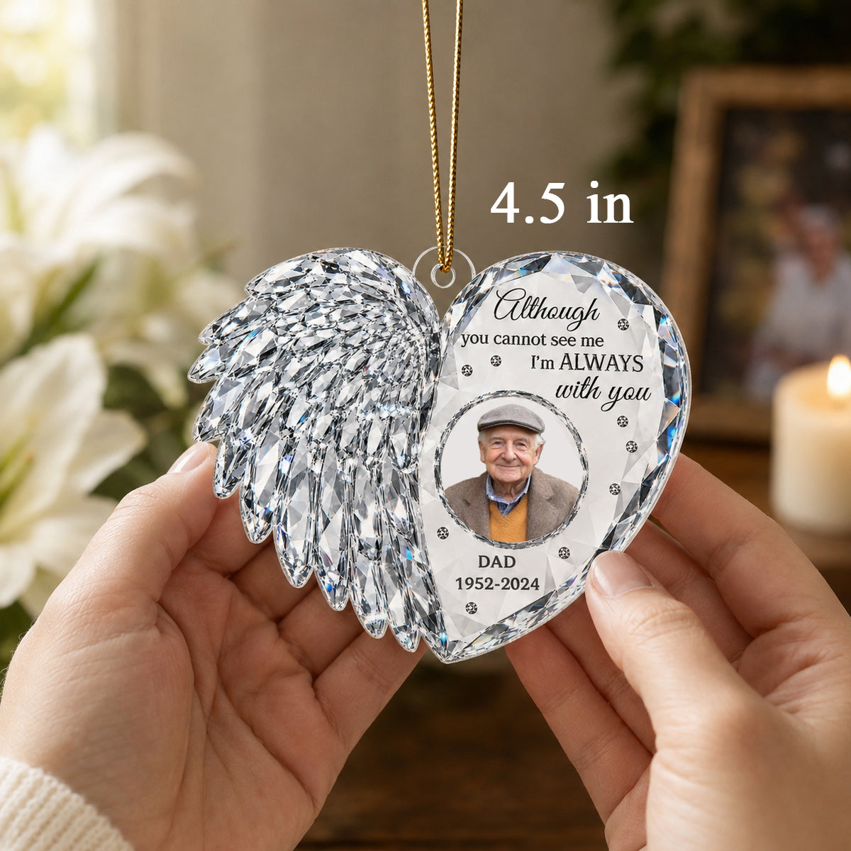Heart Memorial Angle Wing Custom Photo - Personalized Acrylic Ornament - Memorial Gift For Loss Of Loved Ones
