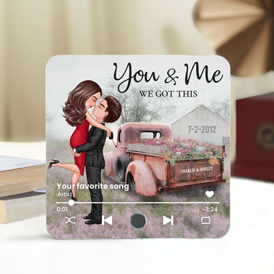 Red Vintage Truck Farmhouse Couple Hugging Kissing Personalized Music Fridge Magnet, Anniversary  Gift For Him, For Her