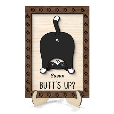 Funny Cat Butt Personalized 2-layer Wooden Plaque