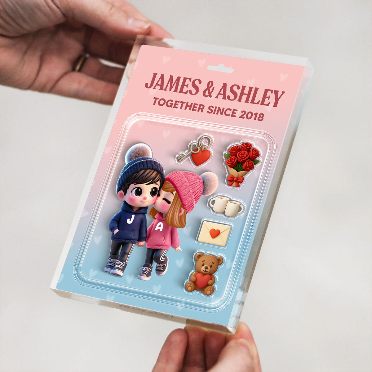3D Effect Cute Cartoon Couple Custom Figure Personalized Acrylic Block Plaque