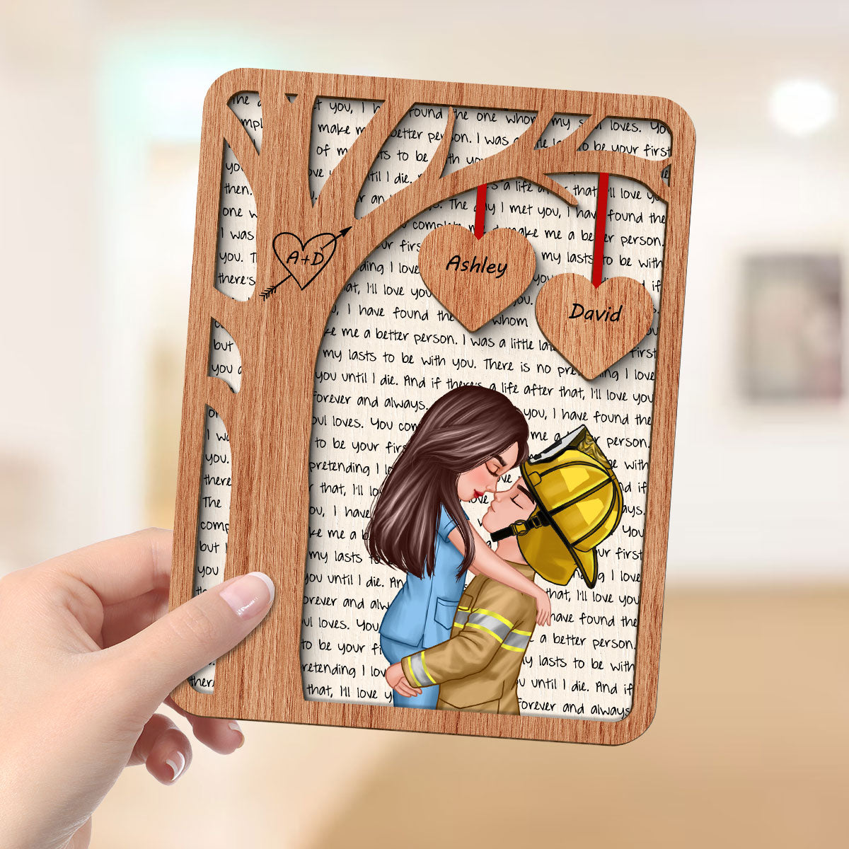 Couple Under Tree Love Valentine‘s Day Gifts by Occupation Gift For Her Gift For Him Firefighter, Nurse, Police Officer Personalized 2-Layer Wooden Plaque