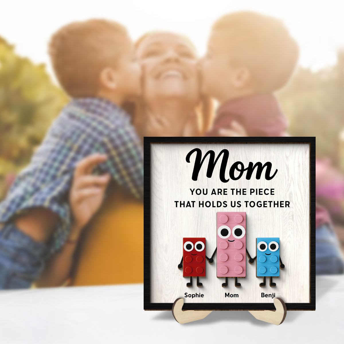 Mom And Kids Cute Puzzle Personalized 2-Layered Wooden Plaque, Gift for Mom, Gift for Wife, Gift for Grandma