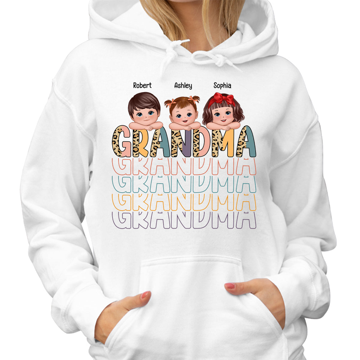 Shadow Retro Half Leopard Grandma Grandkids Laying Head On Arms Personalized Shirt