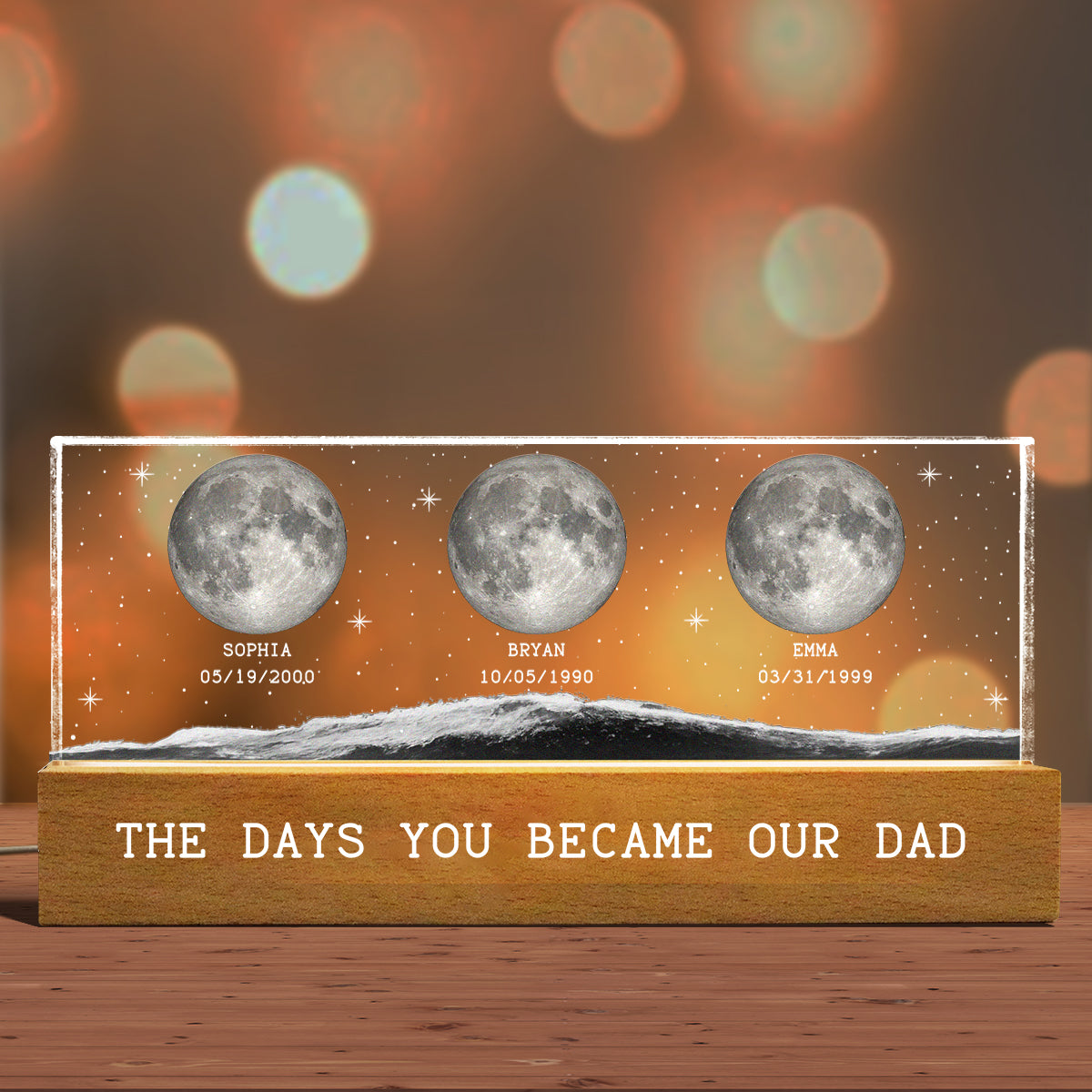 The Day You Became Dad Birth Moon Phase Personalized Acrylic Block Night Light, Father's Day Gift For Dad, Gift For Husband, Gift For Grandpa