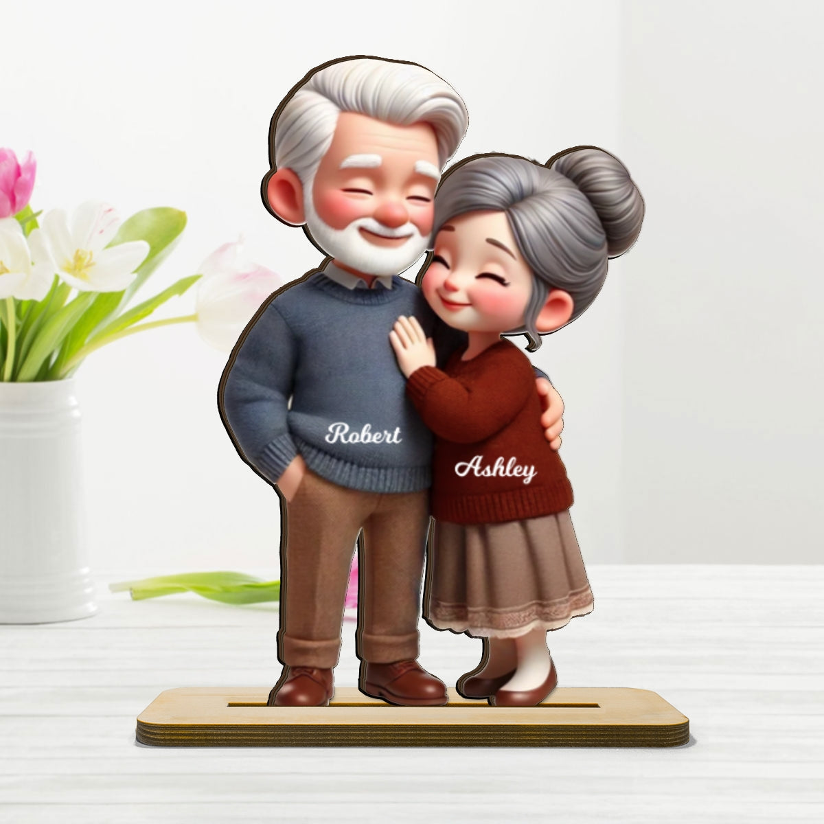 Old Couple Embracing Personalized Standing Wooden Plaque, Gift for him, Gift for her