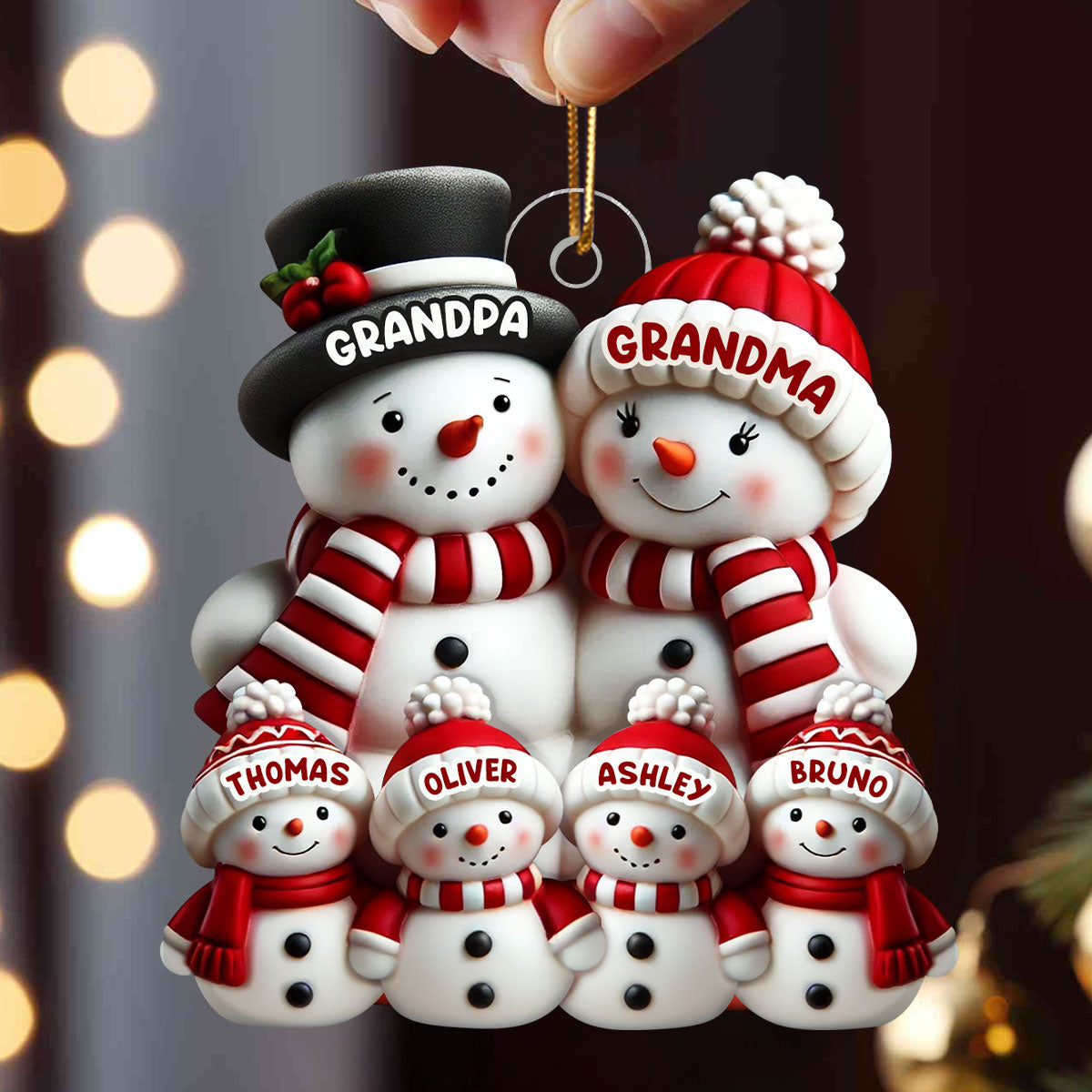 3D Effect Cute Snowman Family Christmas Decor - Personalized Acrylic Ornament