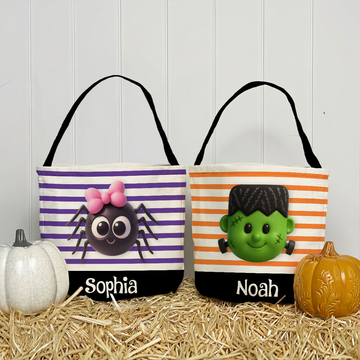 Halloween Cute Characters Personalized Trick or Treat Basket for Kids, Gift for Daughter, Son, Grandkids