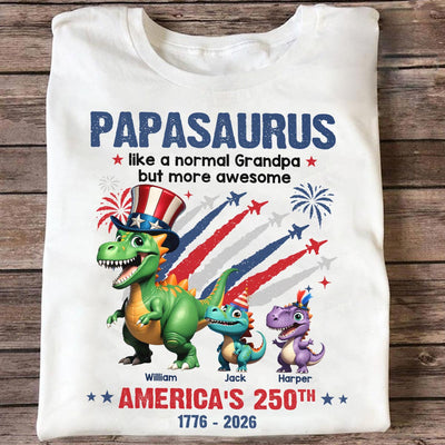 Grandpasaurus And Kids Patriotic Dinosaurs - Personalized Shirt - America's 250th Anniversary Keepsake