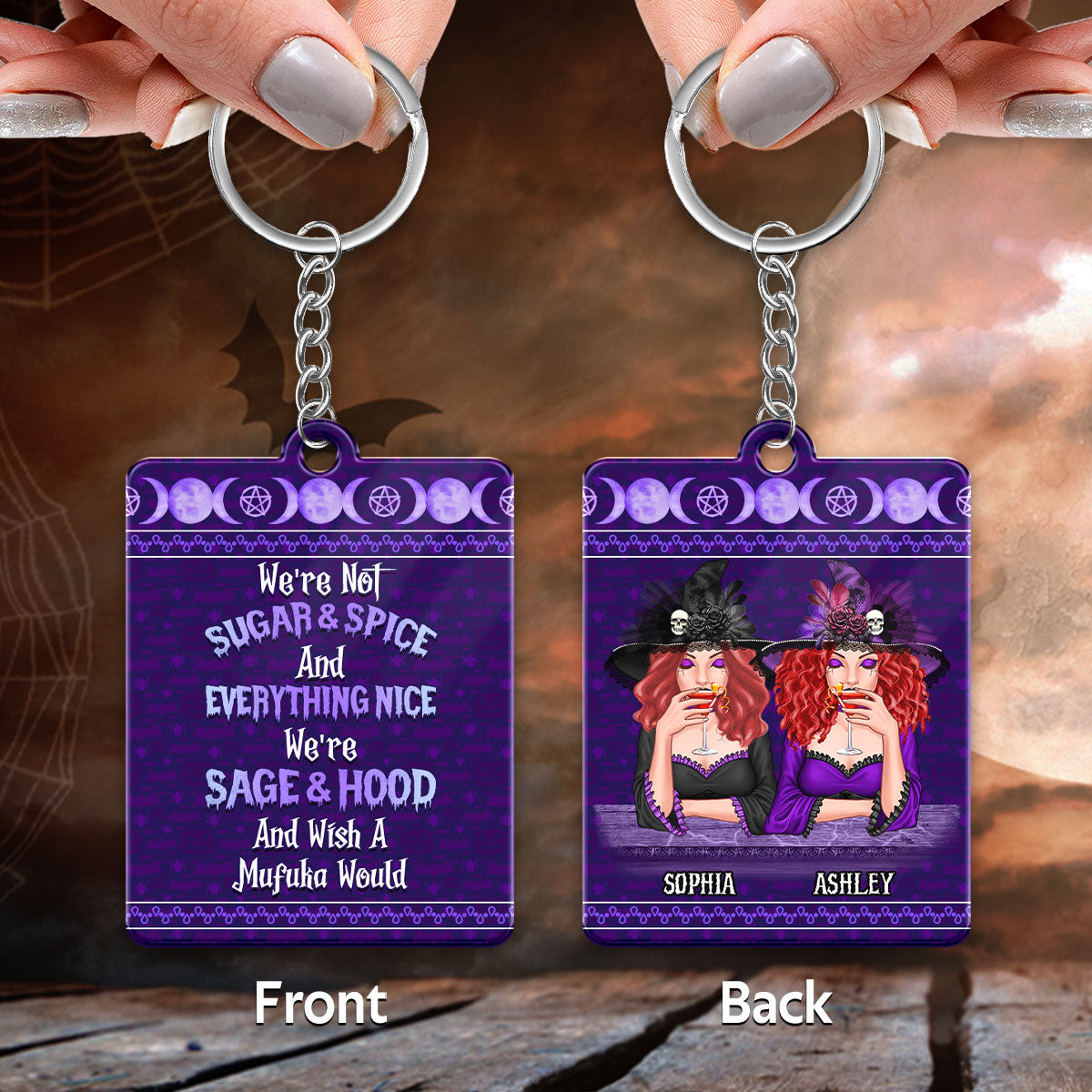 Halloween Besties Sisters Moon Personalized Acrylic Keychain