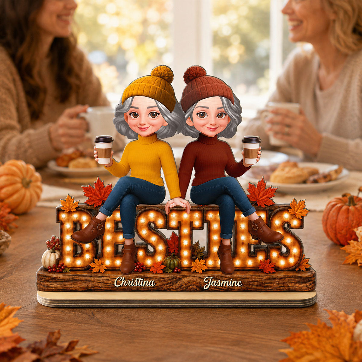 Cozy Vibe Fall Season Besties Forever - Personalized 2-Layered Wooden Plaque - Fall Gift For Best Friends