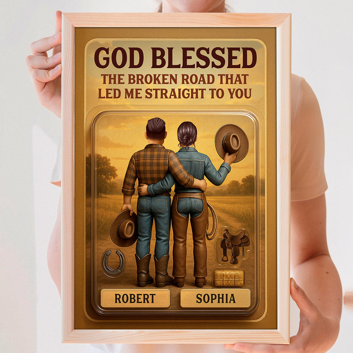 God Blessed The Broken Road 3D Effect Custom Figure Country Vibe Couple Personalized Poster