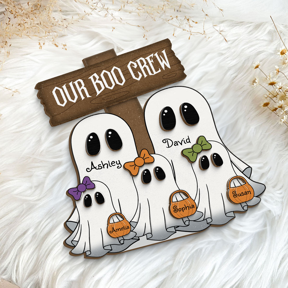 Grandma Family Boo Crew Personalized 2-Layer Standing Wooden Plaque, Halloween Decor
