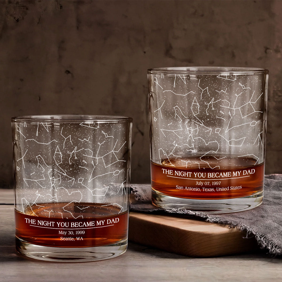 The Day You Became My Dad Custom Star Map by Date Personalized Wine Glass, Father's Day Gift for Dad, Gift for Husband