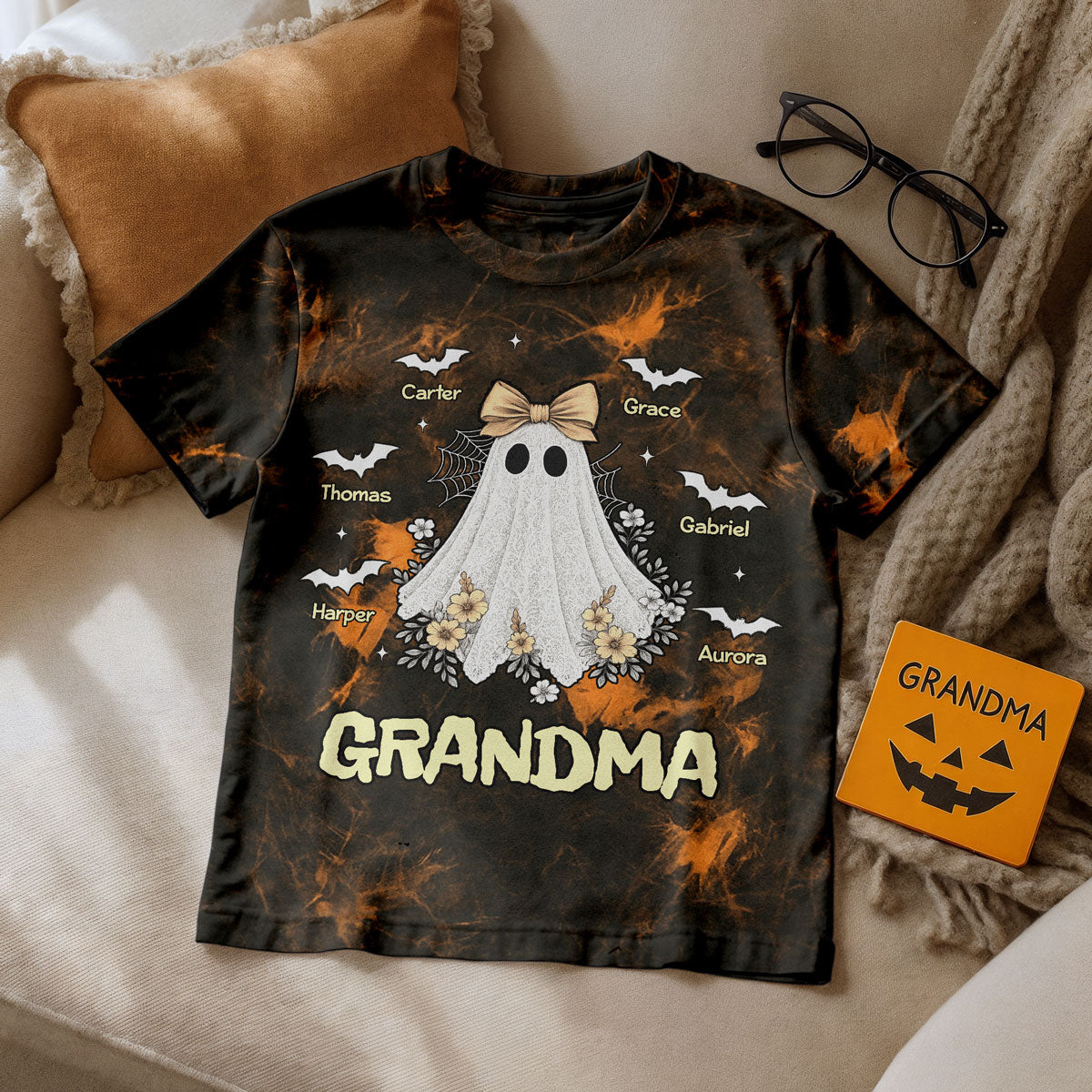 Halloween Faux Lace Pattern Boo Grandma Personalized Shirt