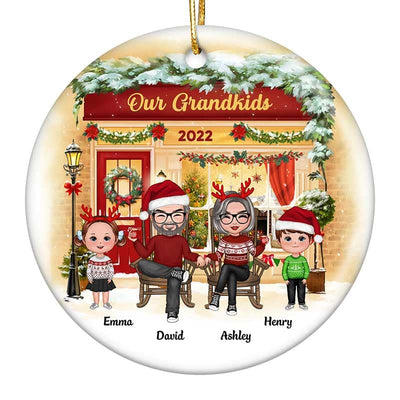 Our Grandkids Grandma Grandpa Front Porch Personalized Circle Ornament