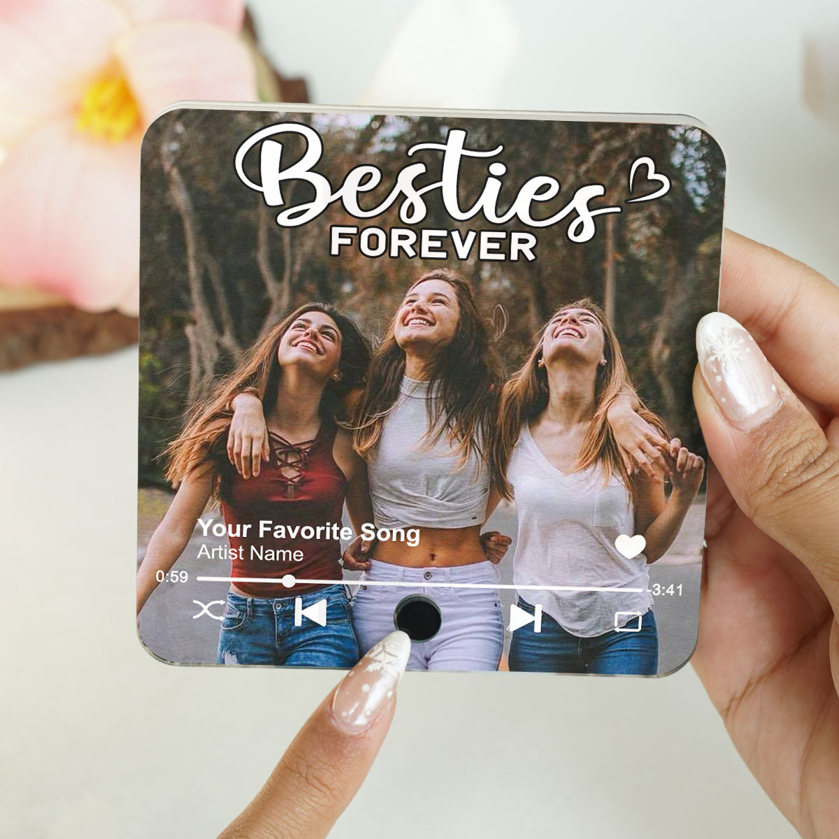 Besties Forever Upload Photo Personalized Music Fridge Magnet, Heartfelt Gift For Best Friends, BFF