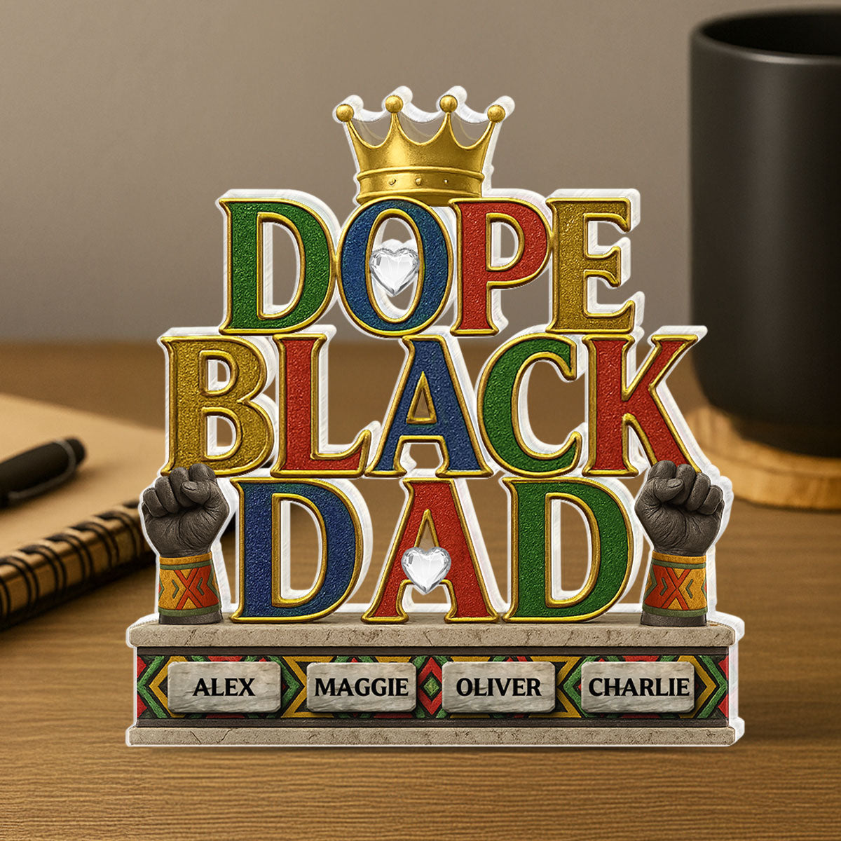 Dope Black Dad Kids Names Personalized Acrylic Block, Father's Day Gift