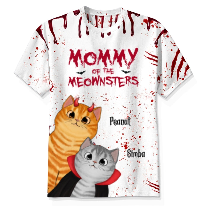 Halloween Peeking Cats Mommy Daddy Of The Meownsters Personalized 3D Shirt