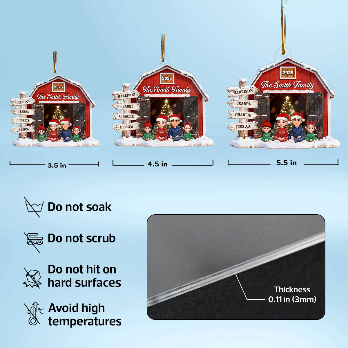 3D Effect Christmas Nostalgia Barn House Family Sign Posts Family Together - Personalized Acrylic Ornament - Gift For Family, Farmhouse Decor