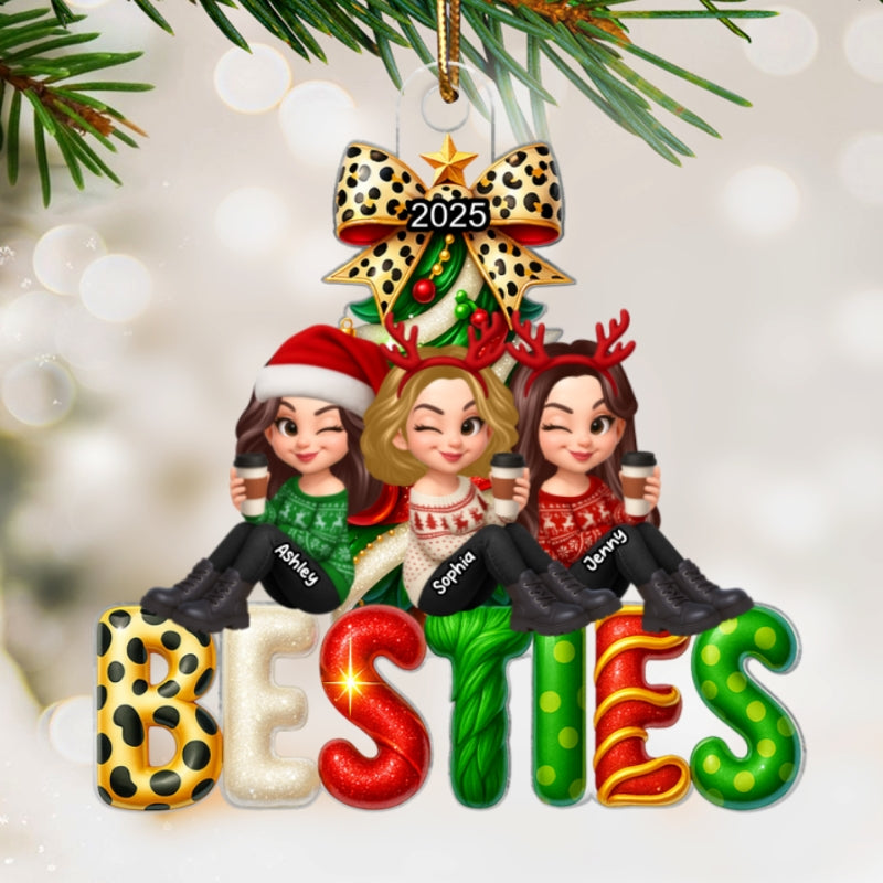Besties Christmas Tree Sparkling Personalized 2025 Acrylic Ornament, Christmas Gift for Best Friends