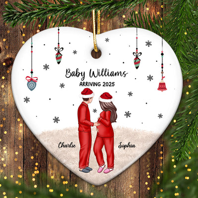 Personalized Pregnancy Ornament, Expecting Family Christmas Personalized Heart Ceramic Ornament, New Mom Christmas Gift