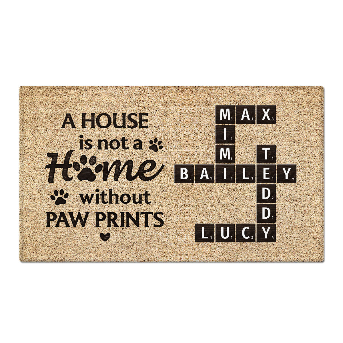 Home With Paw Prints Pet Crossword Puzzle Art Personalized Doormat, Gift for Pet Lover