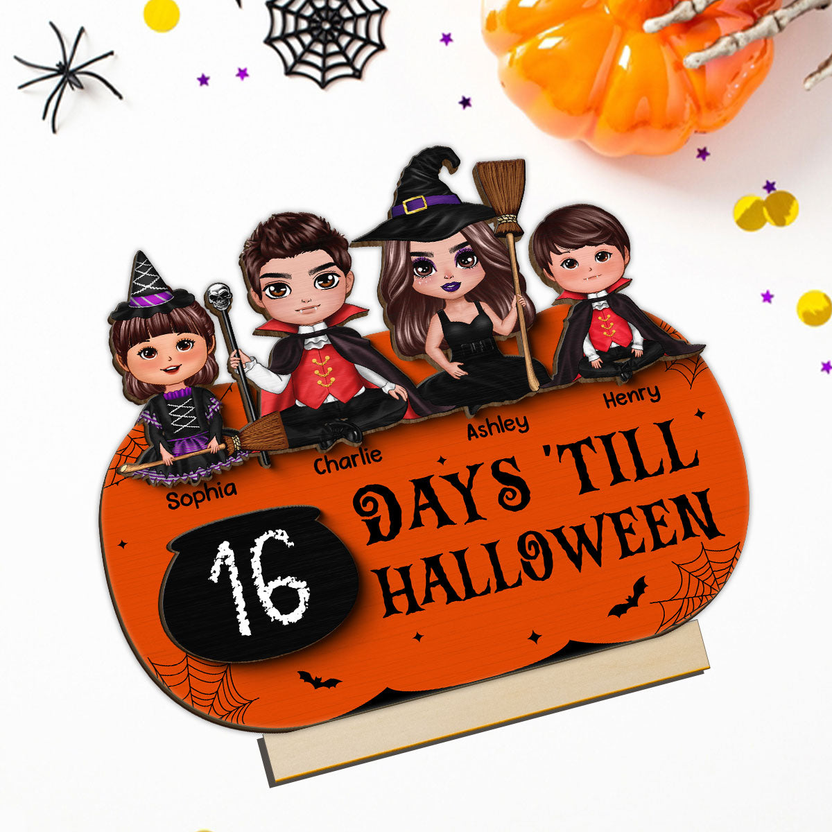 Family Halloween Countdown Unique Home Decor Personalized 2-Layer Standing Wooden Plaque