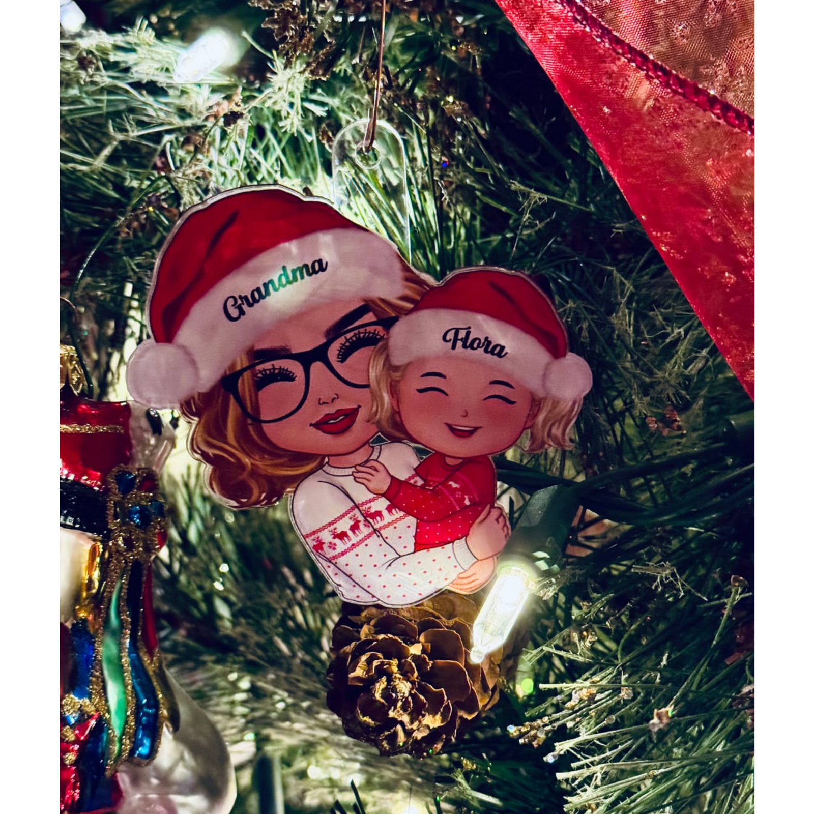 Doll Grandma Hugging Kid - Personalized Acrylic Ornament - Gift For Granddaughter, Grandson, Grandma