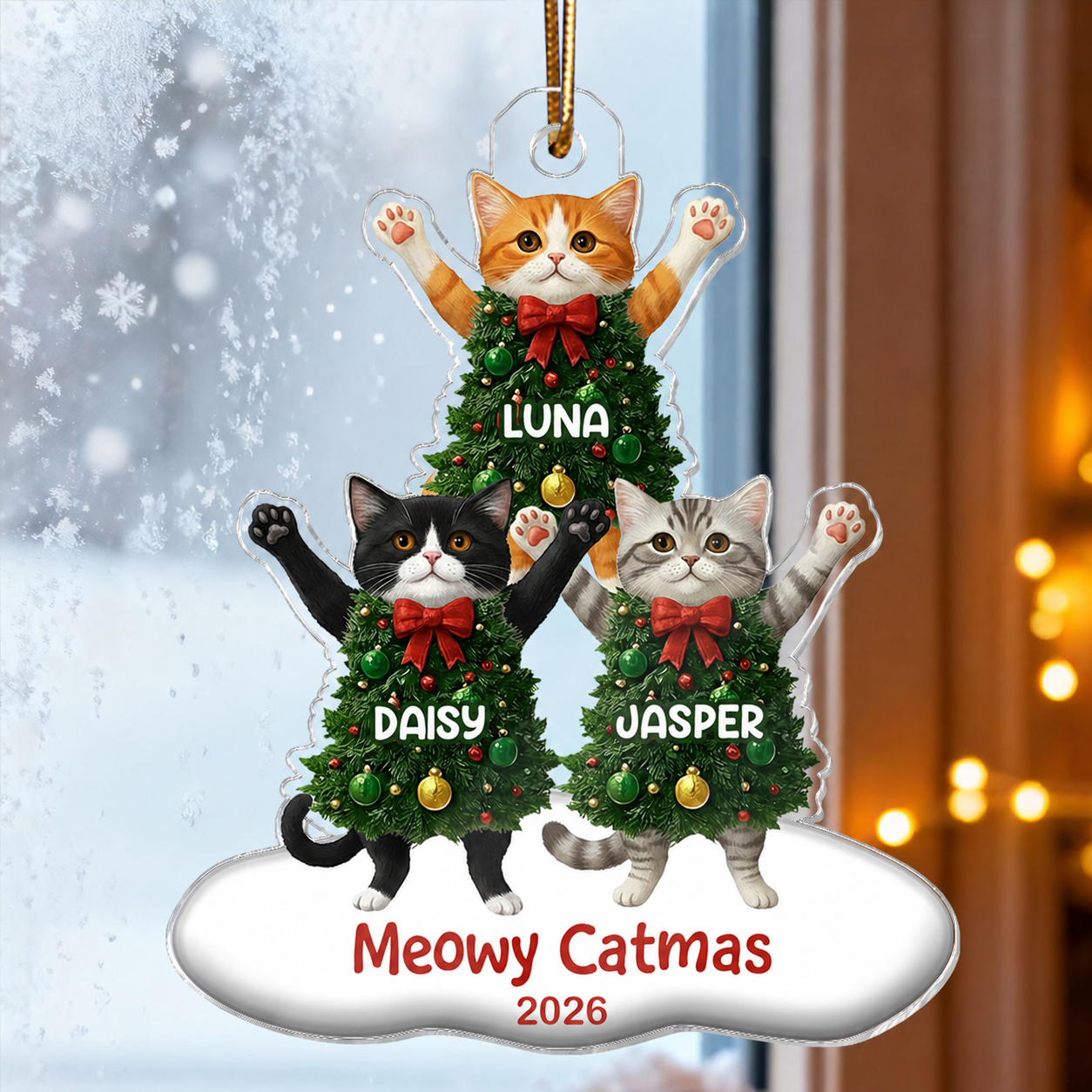 Whimsical Cat Christmas Tree - Personalized Acrylic Ornament - Gift For Cat Lover