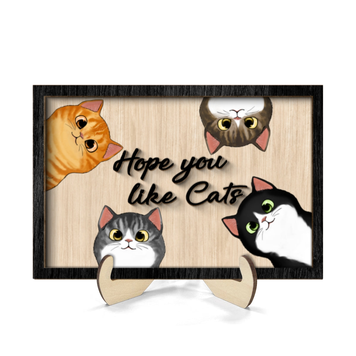 Hope You Like Cats Peeking Fluffy Cats Personalized 2-Layer Wooden Plaque