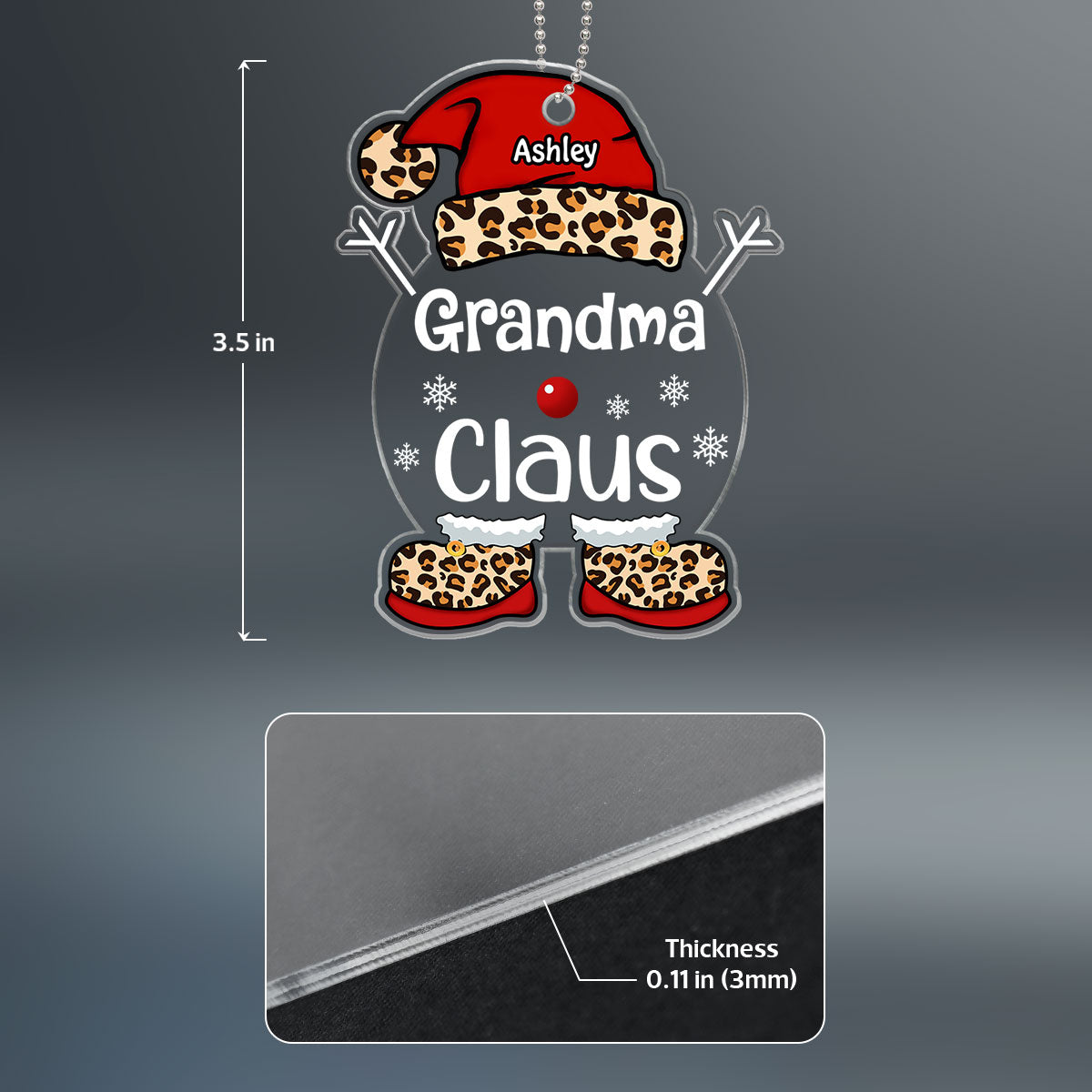 Grandma Mimi Claus Christmas Leopard Personalized Acrylic Ornament