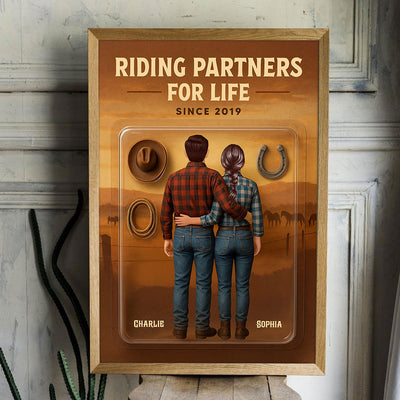 3D Effect Custom Figure Couple Horse Riding Partners For Life Personalized Poster